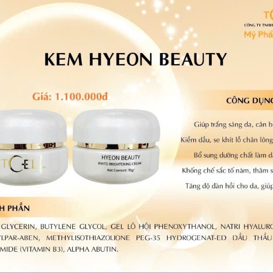Kem dưỡng trắng hồng da - HYEON BEAUTY WHITE BRIGHTENING CREAM - Net 30gr